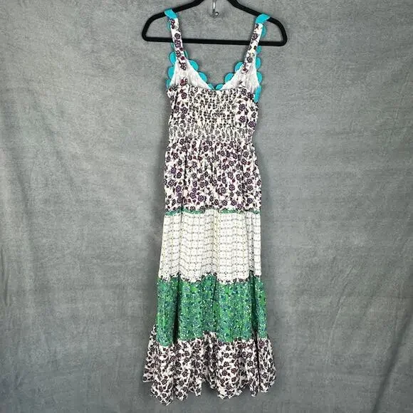 Melloday Dress Womens Small Cream Floral Tier Maxi Smocked Boho Cottage Peasant - Picture 7 of 15